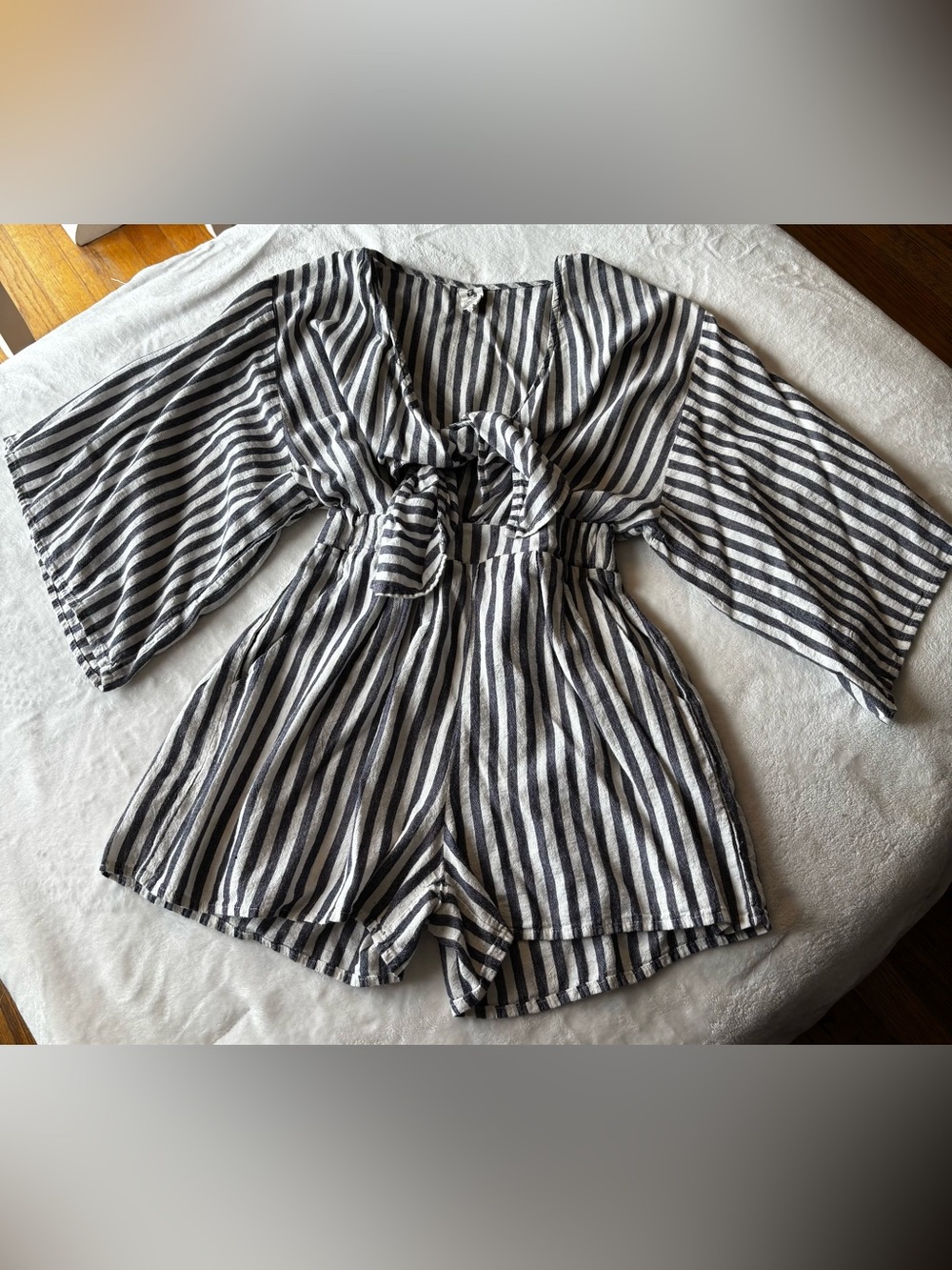 Striped Tie-Front Romper